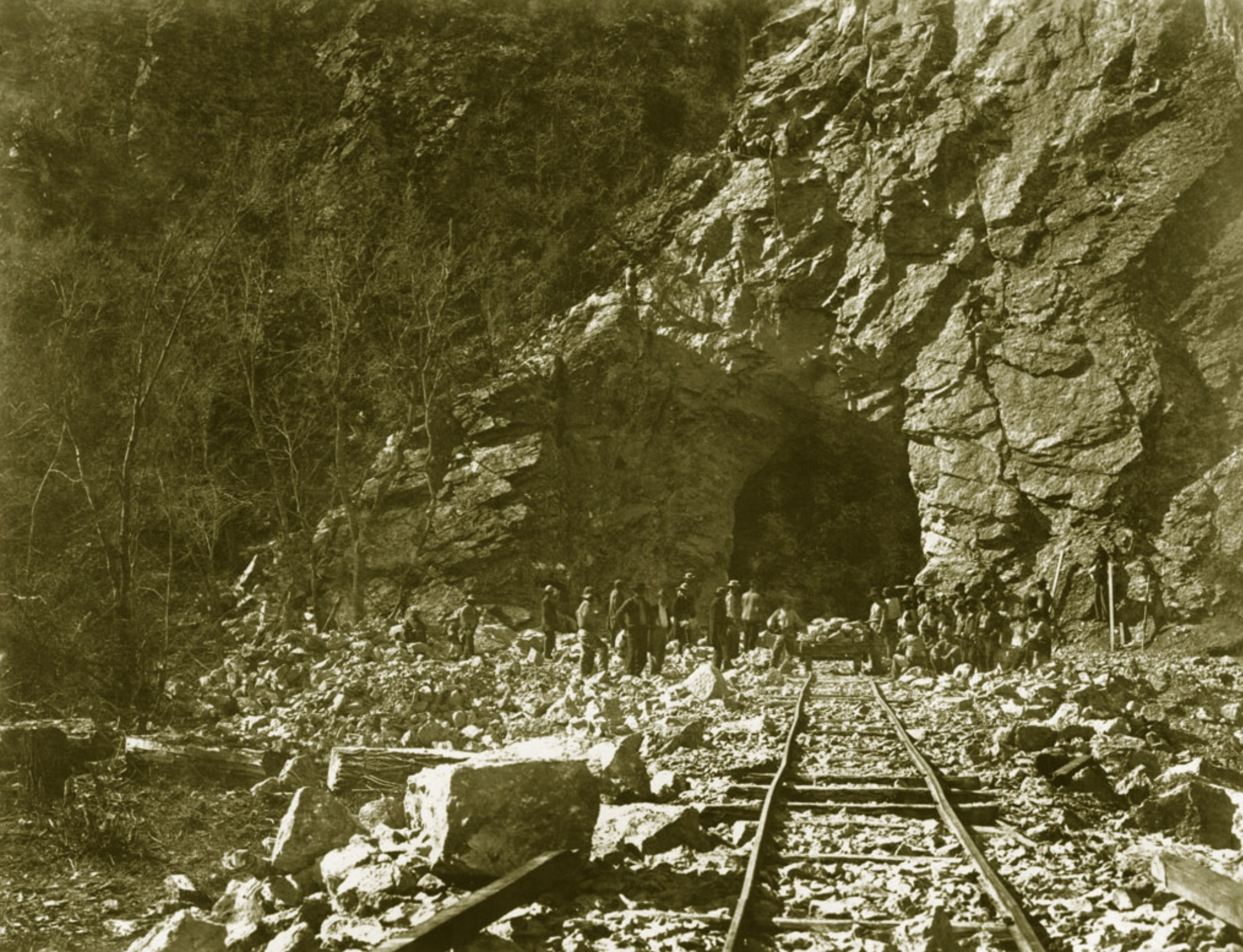 Construction crews tunneling westward on the Union Pacific at Utah’s Weber Canyon. 